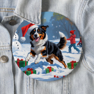 Australian Kelpie Christmas Festive Snow Scene Button