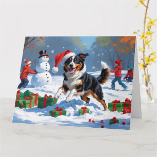 Australian Kelpie Christmas Festive Snow Scene Karte