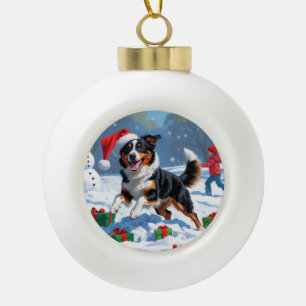 Australian Kelpie Christmas Festive Snow Scene Keramik Kugel-Ornament