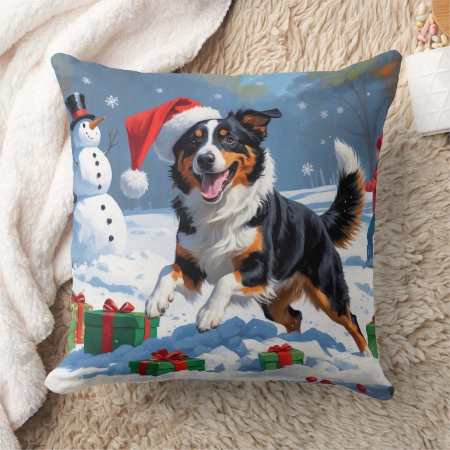 Australian Kelpie Christmas Festive Snow Scene Kissen (Decke)