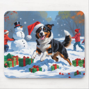 Australian Kelpie Christmas Festive Snow Scene Mousepad
