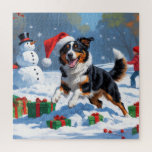Australian Kelpie Christmas Festive Snow Scene Puzzle<br><div class="desc">Eine herzliche Ferienillustrierung mit einem fröhlichen Hund,  der im Schnee spielt,  eine Weihnachtsmannmütze trägt und von bunten Geschenkboxen umgeben ist. Im Hintergrund bauen die Kinder neben einem schneebedeckten Weihnachtsbaum einen Schneemann und schaffen so ein fröhliches Winterwunderland. Ideal,  um Feiertagssjubeln zu verbreiten und den Zauber von Weihnachten zu erfassen.</div>