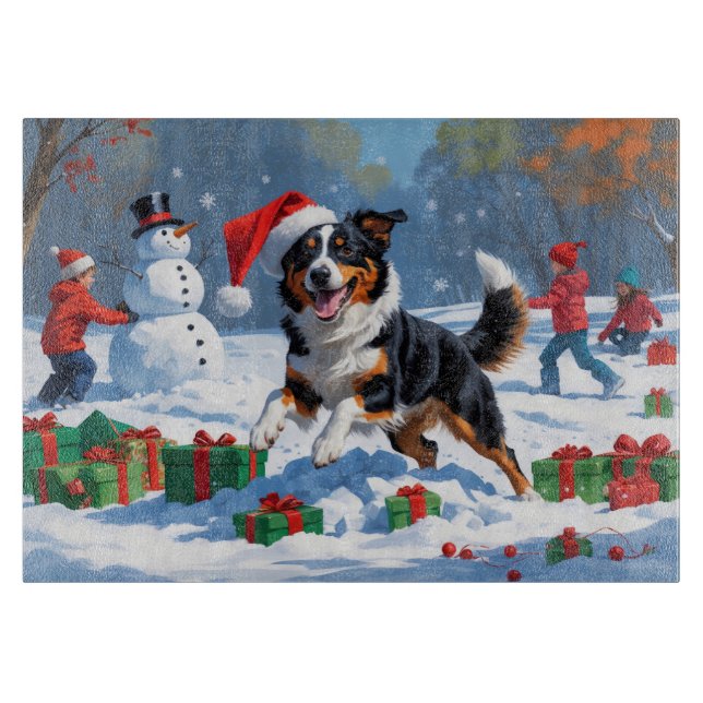Australian Kelpie Christmas Festive Snow Scene Schneidebrett (Vorderseite)