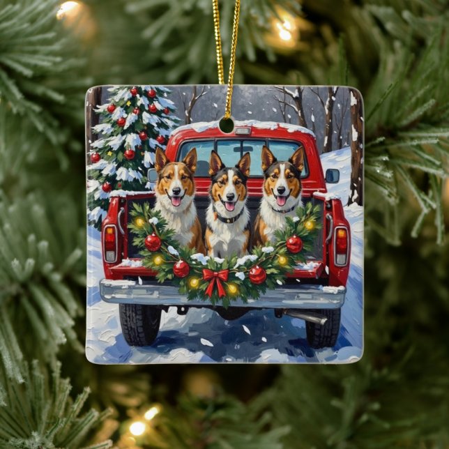 Australian Kelpie Christmas Red Truck Holiday Keramikornament (Baum)