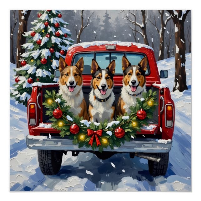 Australian Kelpie Christmas Red Truck Holiday Poster (Vorderseite)