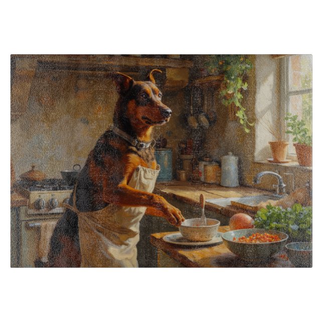 Australian Kelpie Cooking in Kitchen Schneidebrett (Vorderseite)