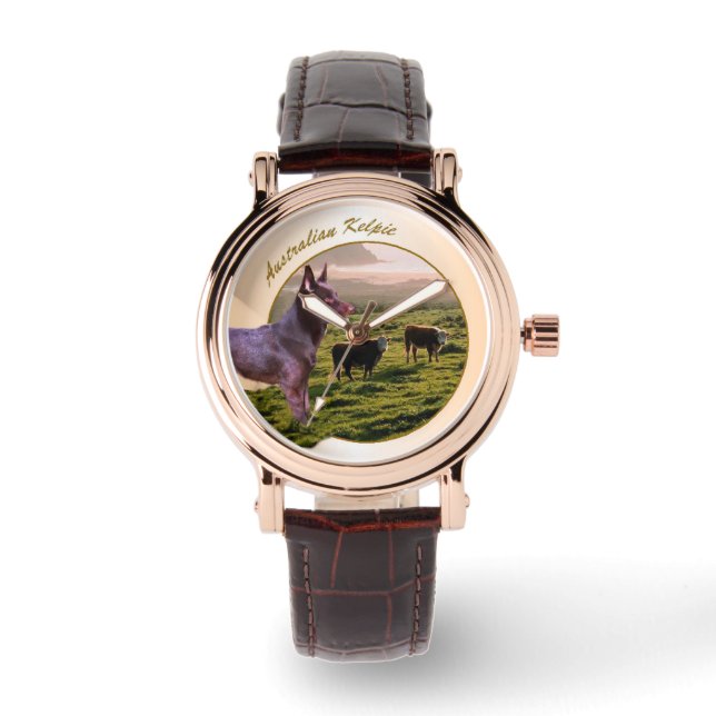 Australian Kelpie Dog Art Armbanduhr (Vorderseite)