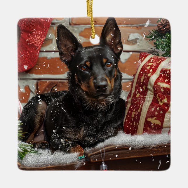Australian Kelpie Dog Christmas Festive Keramikornament (Vorderseite)