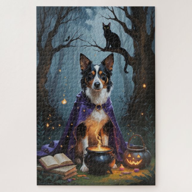 Australian Kelpie Dog Whimsical Halloween Painting Puzzle (Vertikal)
