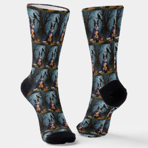 Australian Kelpie Dog Whimsical Halloween Painting Socken