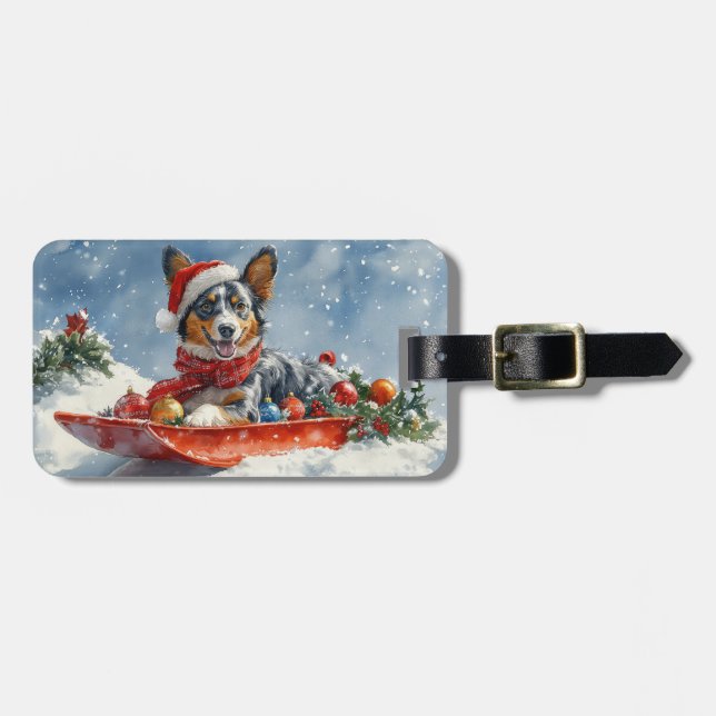 Australian Kelpie in Sledge Let it Snow Christmas Gepäckanhänger (Vorderseite horizontal)