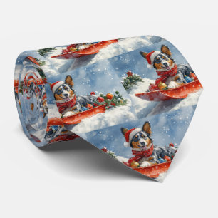 Australian Kelpie in Sledge Let it Snow Christmas Krawatte