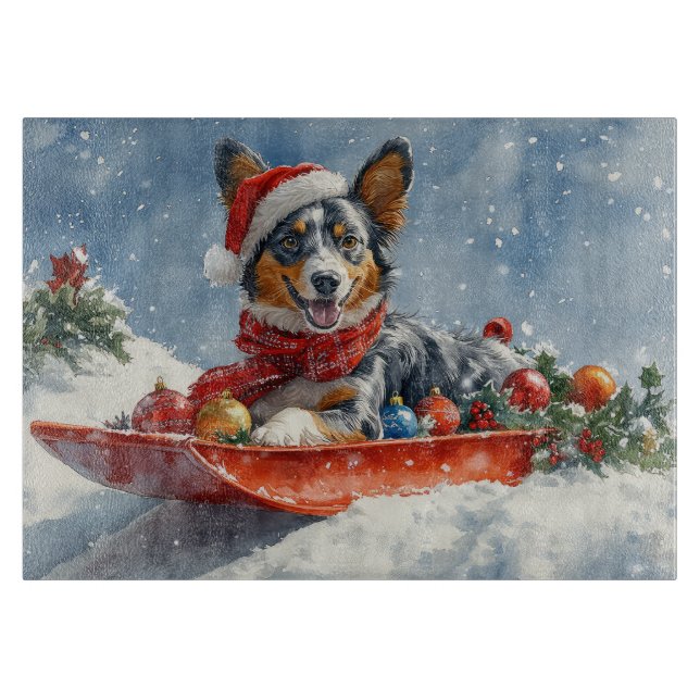 Australian Kelpie in Sledge Let it Snow Christmas Schneidebrett (Vorderseite)