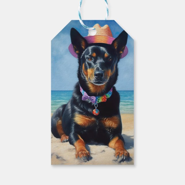 Australian Kelpie on Beach, Hunde liebt Sommergesc Geschenkanhänger (Rückseite)