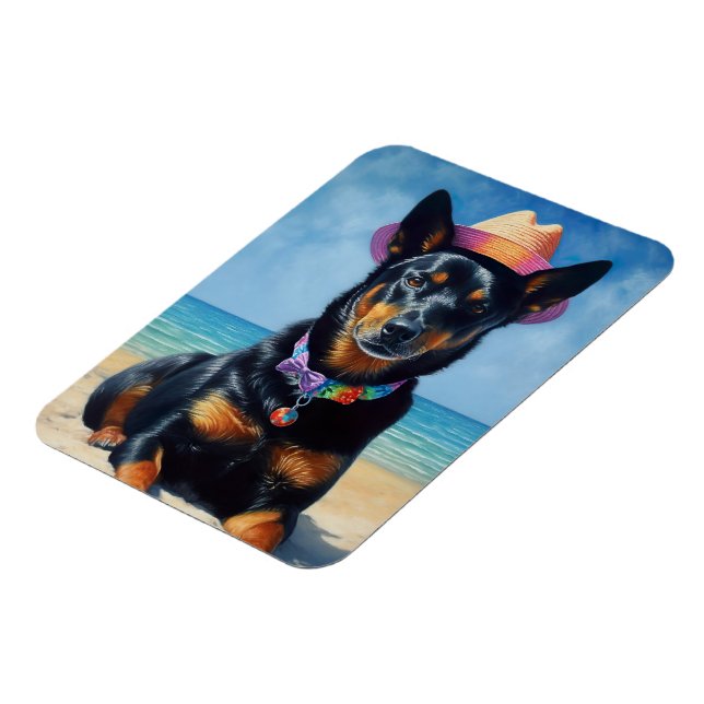 Australian Kelpie on Beach, Hunde liebt Sommergesc Magnet (Linke Seite)