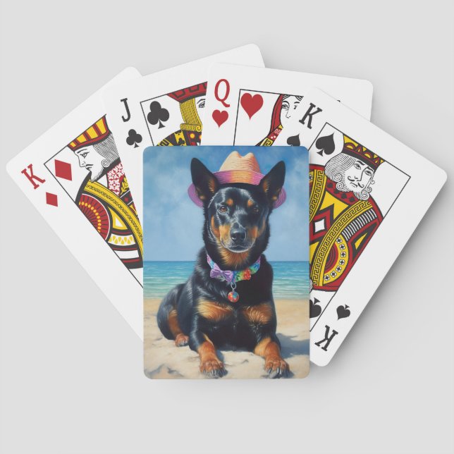 Australian Kelpie on Beach, Hunde liebt Sommergesc Spielkarten (Rückseite)