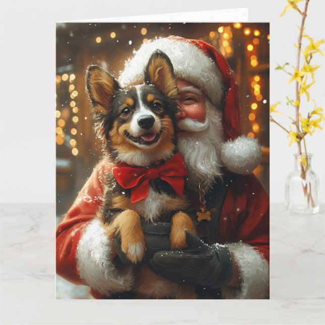 Australian Kelpie Santa Claus Weihnachten Karte (Gelbe Blume)