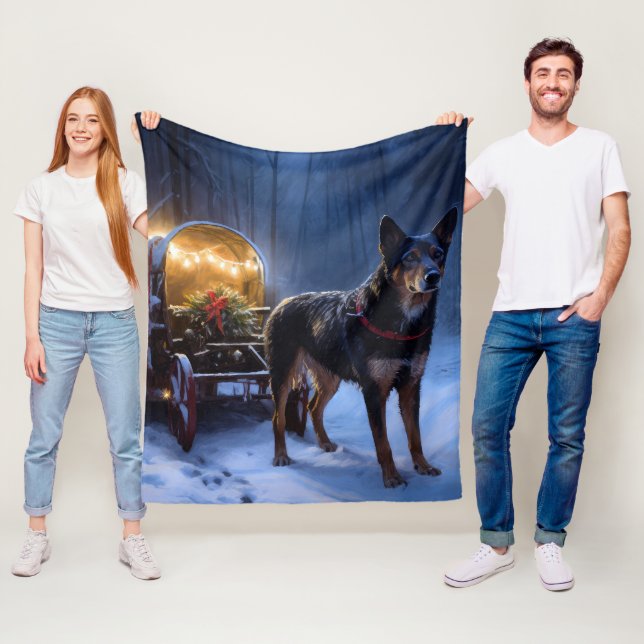 Australian Kelpie Snowy Sleigh Weihnachtsdekor Fleecedecke (Beispiel)