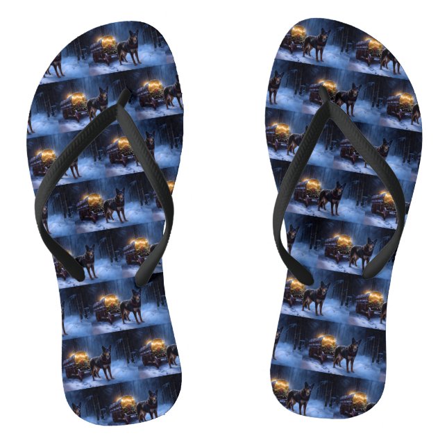 Australian Kelpie Snowy Sleigh Weihnachtsdekor Flip Flops (Fußbett)