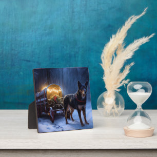 Australian Kelpie Snowy Sleigh Weihnachtsdekor Fotoplatte