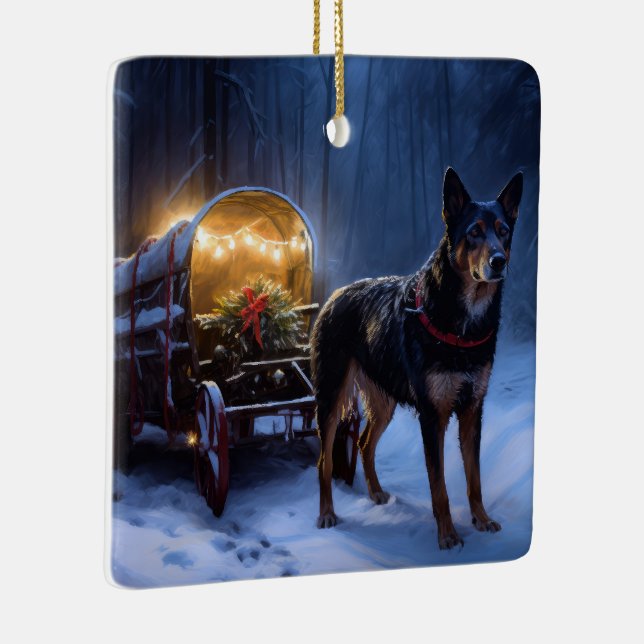 Australian Kelpie Snowy Sleigh Weihnachtsdekor Keramikornament (Rechts)