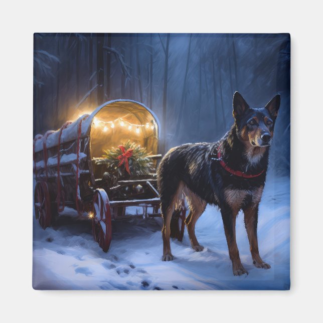 Australian Kelpie Snowy Sleigh Weihnachtsdekor Magnet (Vorne)