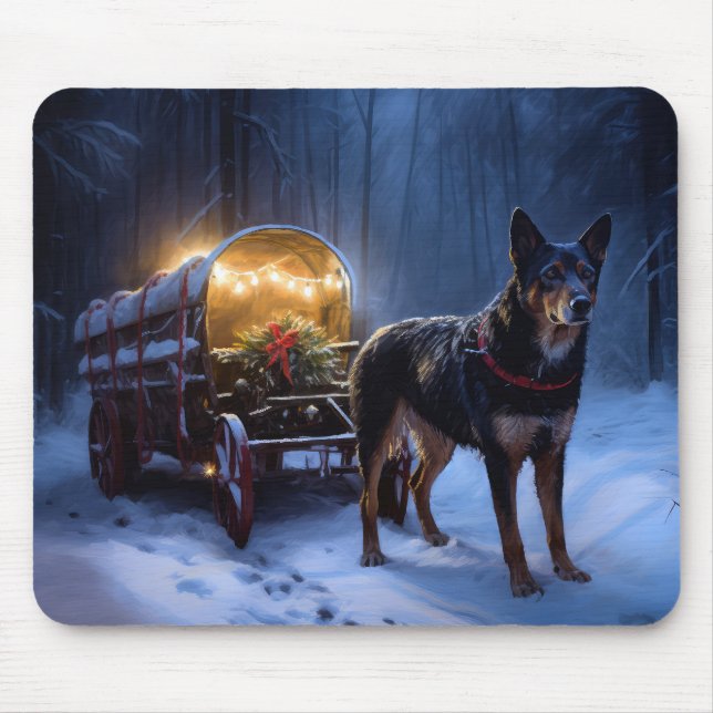 Australian Kelpie Snowy Sleigh Weihnachtsdekor Mousepad (Vorne)