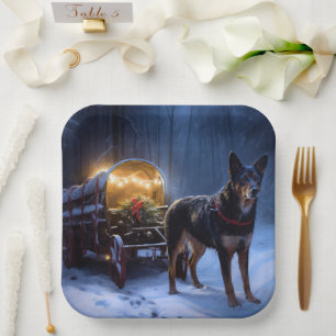 Australian Kelpie Snowy Sleigh Weihnachtsdekor Pappteller