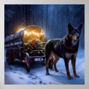 Australian Kelpie Snowy Sleigh Weihnachtsdekor Poster