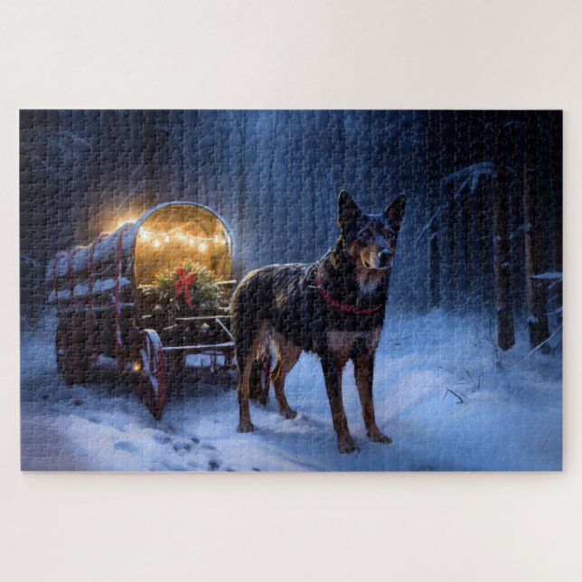 Australian Kelpie Snowy Sleigh Weihnachtsdekor Puzzle (Horizontal)