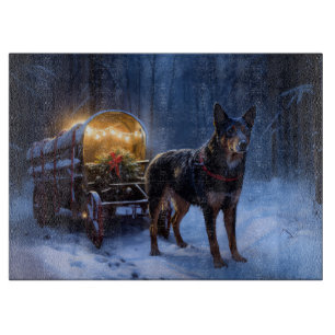 Australian Kelpie Snowy Sleigh Weihnachtsdekor Schneidebrett