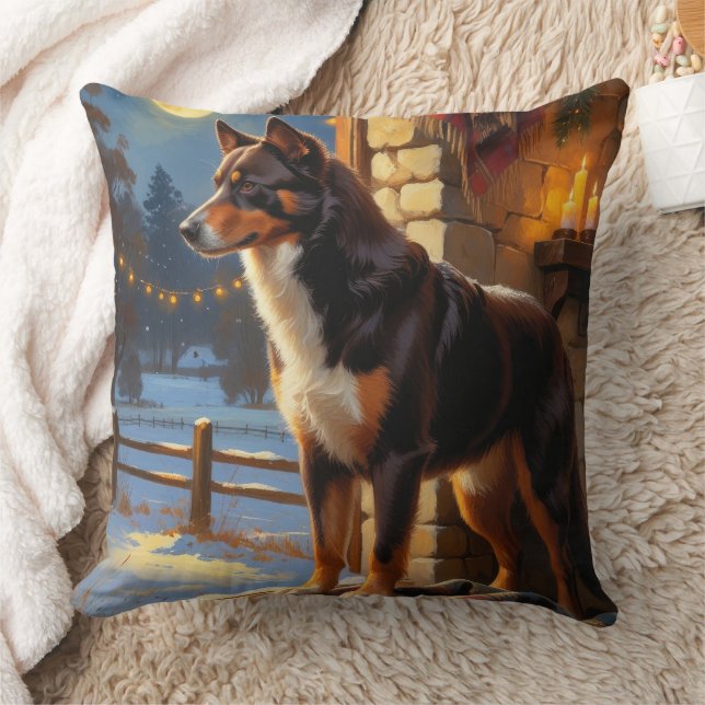 Australian Kelpie With Christmas Lights Holiday Kissen (Decke)