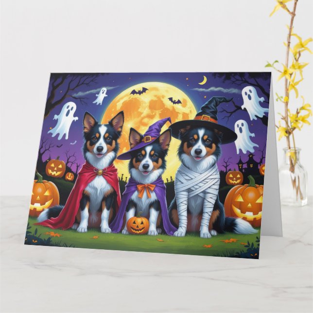 Australian Kelpies Dogs Pumpkin Halloween Funny Karte (Gelbe Blume)
