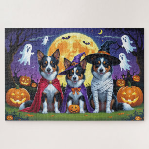 Australian Kelpies Dogs Pumpkin Halloween Funny Puzzle