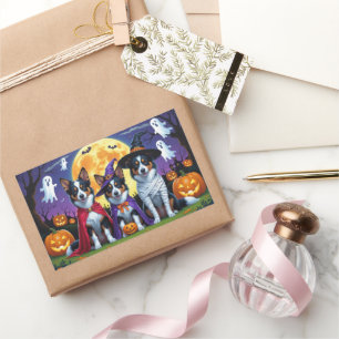 Australian Kelpies Dogs Pumpkin Halloween Funny Rechteckiger Aufkleber