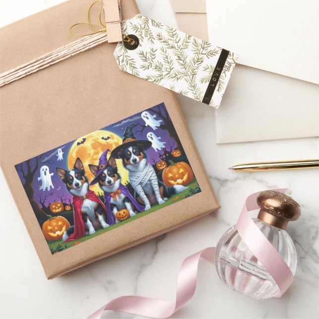 Australian Kelpies Dogs Pumpkin Halloween Funny Rechteckiger Aufkleber (Schenken)