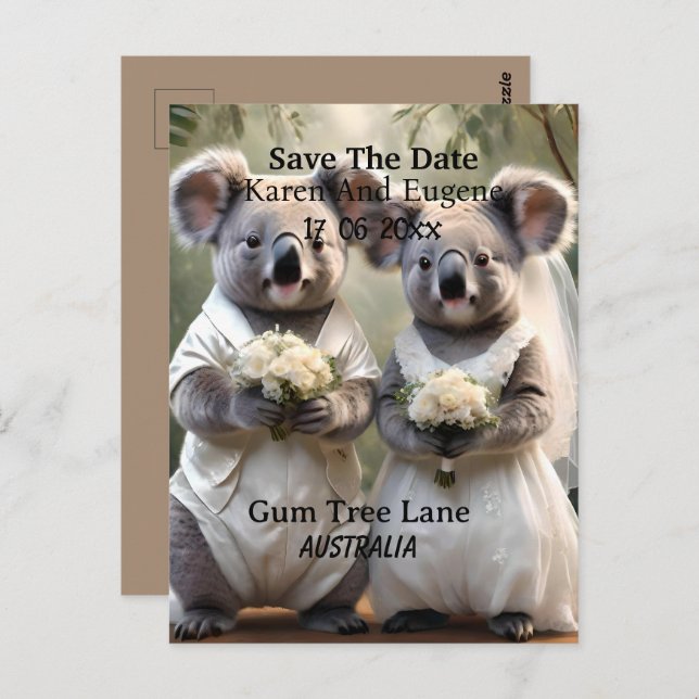 Australian Koala Bear White Wedding, Postkarte (Vorne/Hinten)