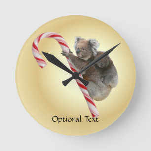 Australian Koala Christmas Candy Cane Runde Wanduhr