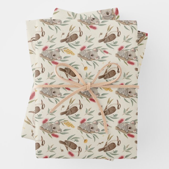 Australian Koalas, Kookaburras and Native Flora Geschenkpapier Set (Beispiel)