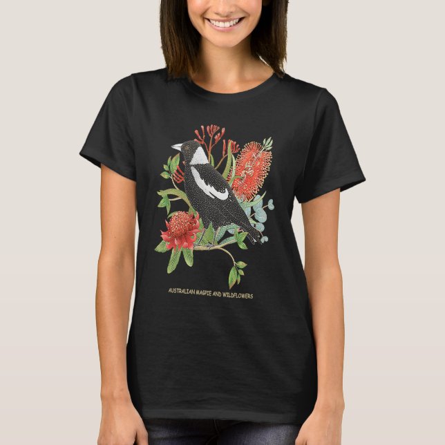 Australian Magpie and Wildflowers T-Shirt (Vorderseite)