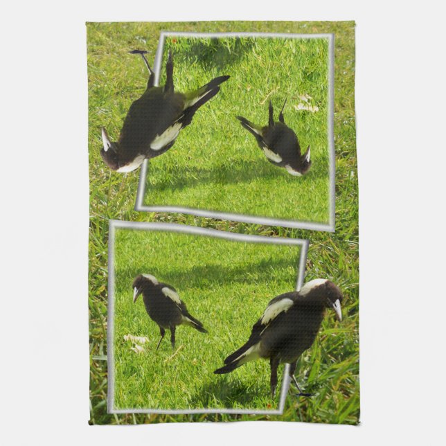 Australian Magpie Bird Popout Art, Geschirrtuch (Vertikal)