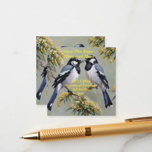 Australian Magpies Oil Paint, Save the Date, Begleitkarte