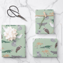 Australian Native Animals Eucalyptus Green Pattern Geschenkpapier Set