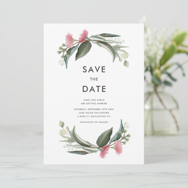 Australian Native Gum Blossom Save the Date (Stehend Vorderseite)