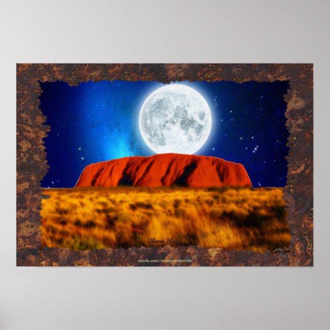 Australian Outback Ayers Rock Art "Uluru Moon" Poster (Vorne)