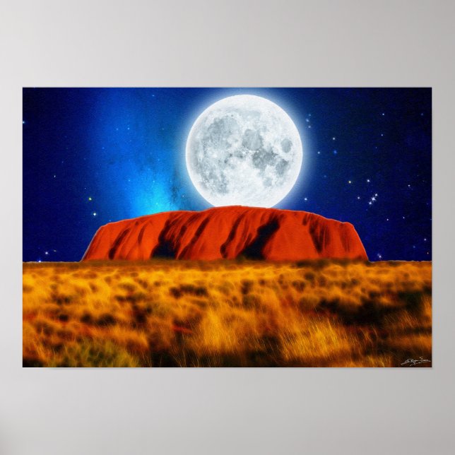 Australian Outback Ayers Rock Art "Uluru Moon" Poster (Vorne)