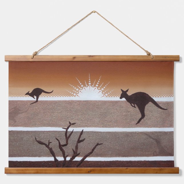 Australian Outback Kangaroo Tapestry Wandteppich Mit Holzrahmen (Vorne)