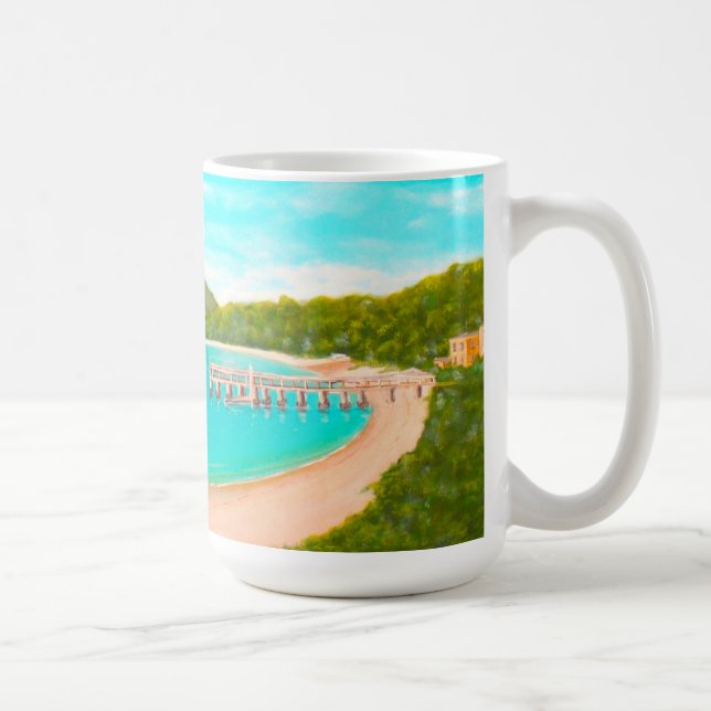 Australian Painting Blue Water Beach Pier Kaffeetasse (Rechts)