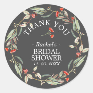 Australian Red Floral Danke Brautparty Gray Runder Aufkleber