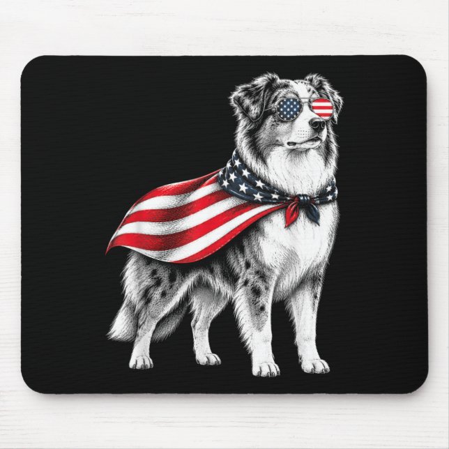 Australian Shepherd 4. Juli Amerikanische Flagge Mousepad (Vorne)